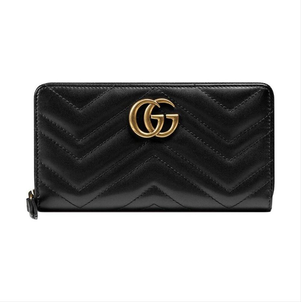 GUCCI Marmont GG logo quilted leather zip around long wallet